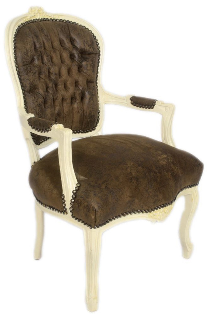 Casa Padrino Baroque Salon Chair Set Brown / Cream 60 x 50 x H. 93 cm - 4 Handmade Salon Chairs with Leather Look - Baroque Furniture Casa Padrino Baroque Salon Chair Set Brown / Cream 60 x 50 x H. 93 cm - 4 Handmade Salon Chairs with Leather Look - Baroque Furniture