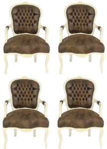 Casa Padrino Barock Salon Stühle Braun Lederoptik / Creme casa padrino barock stuhl set 4 massivholz barock salon stühle hotel restaurant esszimmer wohnzimmer schlafzimmer möbel