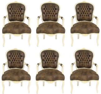 Casa Padrino Baroque Salon Chair Set Brown / Cream 60 x 50 x H. 93 cm - 6 Handmade Salon Chairs with Leather Look - Baroque Furniture