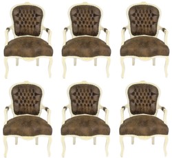 Casa Padrino Baroque Salon Chair Set Brown / Cream 60 x 50 x H. 93 cm - 6 Handmade Salon Chairs with Leather Look - Baroque Furniture Casa Padrino Baroque Salon Chair Set Brown / Cream 60 x 50 x H. 93 cm - 6 Handmade Salon Chairs with Leather Look - Baroque Furniture
