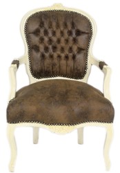 Casa Padrino Baroque Salon Chair Set Brown / Cream 60 x 50 x H. 93 cm - 6 Handmade Salon Chairs with Leather Look - Baroque Furniture Casa Padrino Baroque Salon Chair Set Brown / Cream 60 x 50 x H. 93 cm - 6 Handmade Salon Chairs with Leather Look - Baroque Furniture