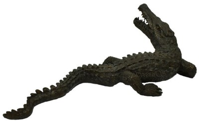 Casa Padrino Luxus Bronzefigur Krokodil Bronzefarben 180 x 90 x H. 65 cm - Luxus Bronze Skulptur - Dekofigur - Luxus Qualität