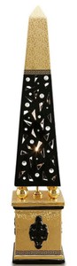 Casa Padrino luxury floor lamp obelisk black / gold 22 x 22 x H. 105 cm - Hand Painted Ceramic Floor Lamp with Swarovski Crystal Glass - Luxury Lamp