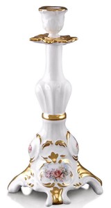 Casa Padrino porte-bougie baroque en céramique blanc / or 14 x 12 x H. 28 cm - Magnifique Porte-Bougie Peint à la Main de Style Baroque