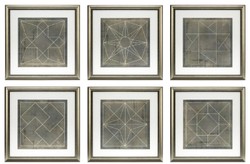 Casa Padrino ensemble de plans bleue formes géométriques gris / or 57 x H. 57 cm - Images de Luxe avec Cadre en Bois - Décoration Murale
