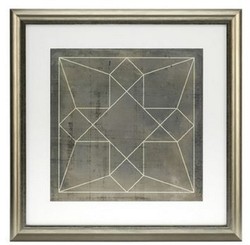 Casa Padrino ensemble de plans bleue formes géométriques gris / or 57 x H. 57 cm - Images de Luxe avec Cadre en Bois - Décoration Murale