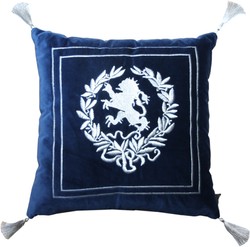Armoire de coussin décorative de luxe Casa Padrino bleu foncé / argenté avec pompons 45 x 45 cm - Velours fin - Luxus Wohndeko Armoire de coussin décorative de luxe Casa Padrino bleu foncé / argenté avec pompons 45 x 45 cm - Velours fin - Luxus Wohndeko