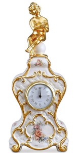 Casa Padrino Baroque Table Clock White / Gold / Multicolor 17 x 12 x H. 40 cm - Baroque Decoration Accessories