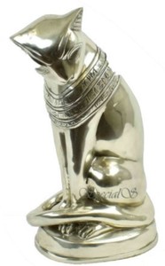 Casa Padrino escultura de bronce de lujo gato egipcio plata 23 x 16 x H. 47 cm - Figura de Bronce Plateado - Figura de Deco - Decoración de Sala