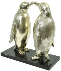 Casa Padrino sculpture en bronze de luxe pingouins paire argent / noir 39 x 18 x H. 42 cm - Figures en Bronze Argenté avec Socle en Marbre