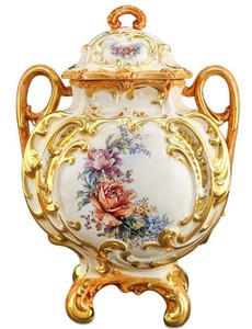 Casa Padrino vaso in ceramica barocco con coperchio e 2 maniglie bianco / oro / multicolore Ø 12 x H. 34 cm - Vaso di Fiori in Stile Barocco