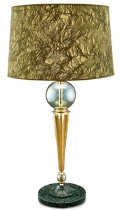 Casa Padrino lámpara de mesa de lujo oro / verde Ø 38 x H. 71 cm - Lámpara de Mesa Redonda con Bolas de Cristal y Base de Mármol - Calidad de Lujo