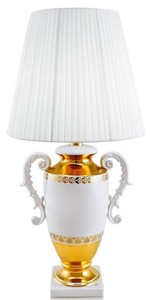 Casa Padrino lampe de table baroque avec 2 poignées blanc / or Ø 40 x H. 78 cm - Lampe en Céramique de Style Baroque - Qualité de Luxe