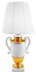 Casa Padrino lampe de table baroque avec 2 poignées blanc / or Ø 40 x H. 78 cm - Lampe en Céramique de Style Baroque - Qualité de Luxe