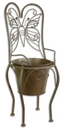 Casa Padrino Vaso di Fiori Art Nouveau Marrone 24,1 x 25,5 x H. 59 cm - Vaso di Fiori in Metallo nel Design Sedia da Giardino - Decorazione Giardino e Terrazzi