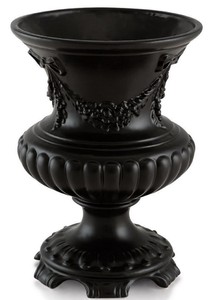 Casa Padrino vaso barocco nero opaco Ø 21 x H. 29 cm - Vaso Floreale Rotondo in Ceramica Barocco - Deco in Stile Barocco