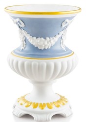 Casa Padrino Baroque Vase White / Light Blue / Gold Ø 21 x H. 29 cm - Round Baroque Ceramic Flower Vase - Deco in Baroque Style