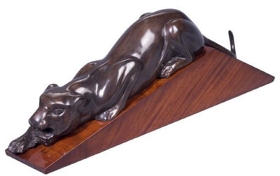 Casa Padrino decoración figura de lujo puma bronce / marrón 60 x 11 x H. 20 cm - Elegante Figura de Latón con Base de Madera - Escultura Deco
