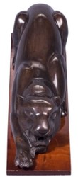Casa Padrino decoración figura de lujo puma bronce / marrón 60 x 11 x H. 20 cm - Elegante Figura de Latón con Base de Madera - Escultura Deco