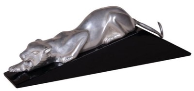 Casa Padrino decoración figura de lujo puma plata / negro 60 x 11 x H. 20 cm - Elegante Figura de Latón con Base de Madera - Escultura Deco