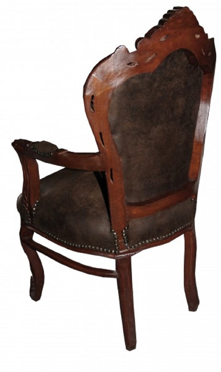 Casa Padrino Conjunto de Sillas de Comedor Barroco Marrón / Marrón Cuero Aspecto 53 x 57 x H. 108 cm - 4 Sillas de Comedor Hechas a Mano con Reposabrazos - Muebles Barrocos Casa Padrino Conjunto de Sillas de Comedor Barroco Marrón / Marrón Cuero Aspecto 53 x 57 x H. 108 cm - 4 Sillas de Comedor Hechas a Mano con Reposabrazos - Muebles Barrocos