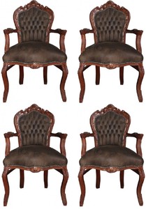 Casa Padrino Ensemble Chaises de Salle à Manger Baroque Marron / Marron Aspect Cuir 53 x 57 x H. 108 cm - 4 Chaises de Salle à Manger Faites à la Main avec Accoudoirs - Mobilier Baroque Casa Padrino Ensemble Chaises de Salle à Manger Baroque Marron / Marron Aspect Cuir 53 x 57 x H. 108 cm - 4 Chaises de Salle à Manger Faites à la Main avec Accoudoirs - Mobilier Baroque
