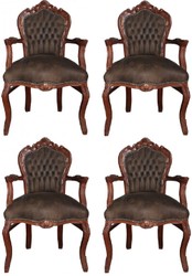 Casa Padrino Set di Sedia da Pranzo Barocco Marrone / Marrone Ottica in Pelle 53 x 57 x H. 108 cm - 4 Sedie da Pranzo Fatte a Mano con Braccioli - Mobili Barocchi Casa Padrino Set di Sedia da Pranzo Barocco Marrone / Marrone Ottica in Pelle 53 x 57 x H. 108 cm - 4 Sedie da Pranzo Fatte a Mano con Braccioli - Mobili Barocchi