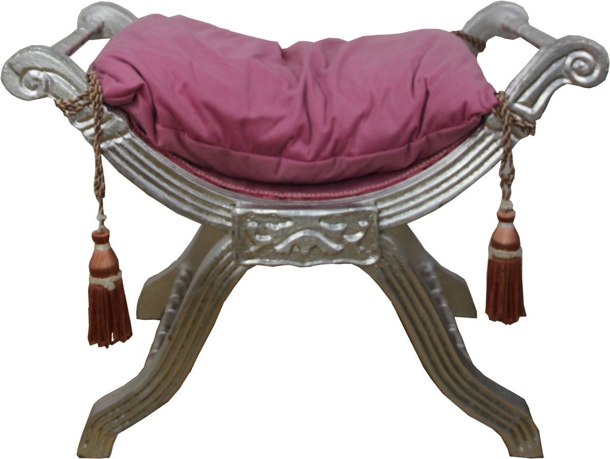 Casa Padrino Tabouret baroque - Tabouret croix rose / argenté - Mobilier Casa Padrino Tabouret baroque - Tabouret croix rose / argenté - Mobilier
