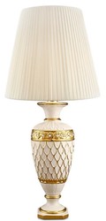 Casa Padrino Lampada da Tavolo in Ceramica Barocco con Vetro Cristallo Swarovski Avorio / Oro Ø 30 x H. 62 cm - Mobili Barocchi