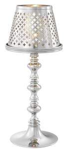 Casa Padrino luxury brass tealight holder with lampshade silver Ø 16 x H. 39 cm - Deco Accessories