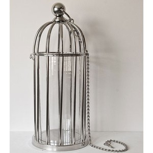 Casa Padrino luxury candelabra brass nickel plated in birdcage design 25 x H. 56 cm - Hotel Restaurant Accessoires Wind light stand Hurricane