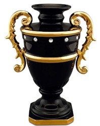 Casa Padrino Baroque Vase Black / Gold 26 x 18 x H. 36 cm - Sumptuous Ceramic Flower Vase with Swarovski Crystal Glass