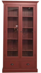 Casa Padrino country style living room display cabinet bordeaux red 109 x 39 x H. 210 cm - Living Room Cabinet with 2 Glass Doors and 2 Drawers