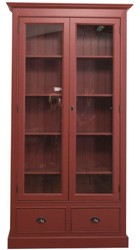 Casa Padrino vitrine de salon de style country rouge bordeaux 109 x 39 x H. 210 cm - Meuble Salon avec 2 Portes Vitrées et 2 Tiroirs