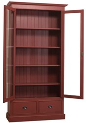 Casa Padrino vitrine de salon de style country rouge bordeaux 109 x 39 x H. 210 cm - Meuble Salon avec 2 Portes Vitrées et 2 Tiroirs