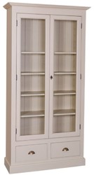 Casa Padrino vetrina soggiorno stile country grigio 109 x 39 x H. 210 cm - Mobile Soggiorno con 2 Ante in Vetro e 2 Cassetti