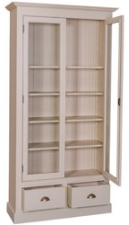 Casa Padrino vetrina soggiorno stile country grigio 109 x 39 x H. 210 cm - Mobile Soggiorno con 2 Ante in Vetro e 2 Cassetti