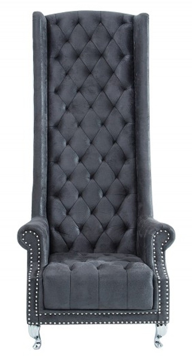 Casa Padrino Fauteuil Chesterfield avec dossier haut Gris - Fauteuil Throne King avec dossier haut - Baroque Moderne Casa Padrino Fauteuil Chesterfield avec dossier haut Gris - Fauteuil Throne King avec dossier haut - Baroque Moderne