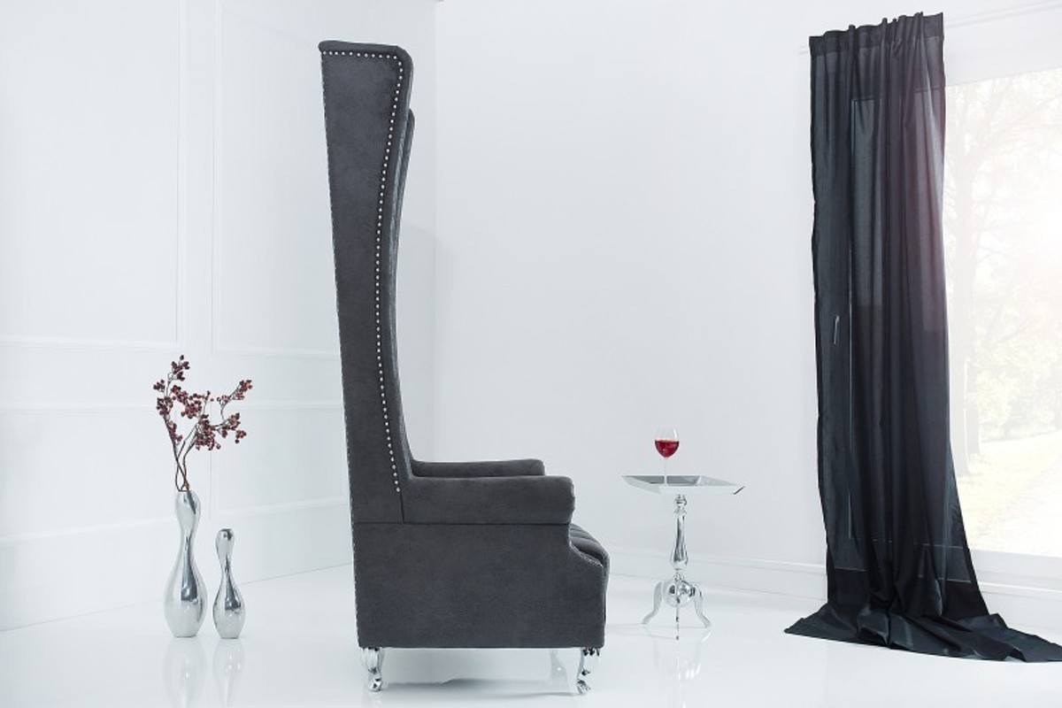 Casa Padrino Fauteuil Chesterfield avec dossier haut Gris - Fauteuil Throne King avec dossier haut - Baroque Moderne Casa Padrino Fauteuil Chesterfield avec dossier haut Gris - Fauteuil Throne King avec dossier haut - Baroque Moderne