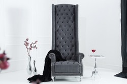Casa Padrino Fauteuil Chesterfield avec dossier haut Gris - Fauteuil Throne King avec dossier haut - Baroque Moderne