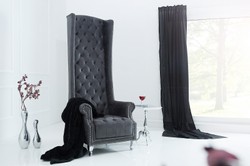 Casa Padrino Fauteuil Chesterfield avec dossier haut Gris - Fauteuil Throne King avec dossier haut - Baroque Moderne