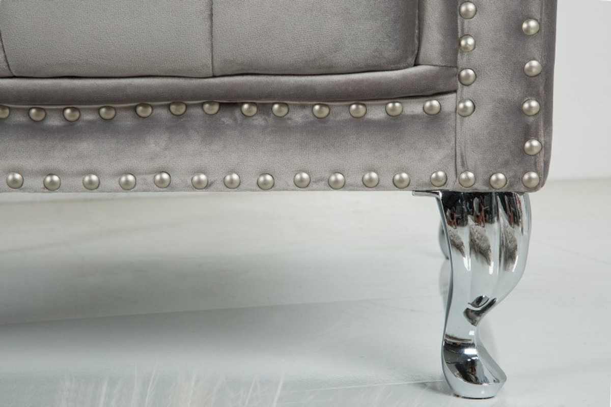 Casa Padrino Fauteuil Chesterfield avec dossier haut gris argenté - Fauteuil Throne King avec dossier haut - Baroque moderne avec dossier haut Casa Padrino Fauteuil Chesterfield avec dossier haut gris argenté - Fauteuil Throne King avec dossier haut - Baroque moderne avec dossier haut