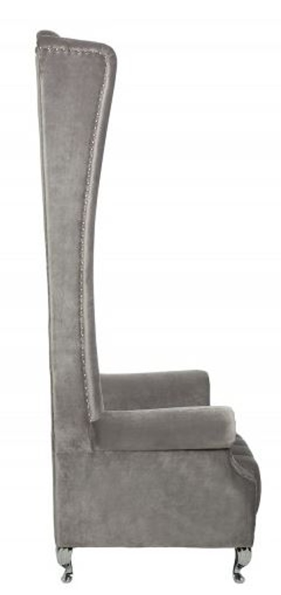 Casa Padrino Fauteuil Chesterfield avec dossier haut gris argenté - Fauteuil Throne King avec dossier haut - Baroque moderne avec dossier haut Casa Padrino Fauteuil Chesterfield avec dossier haut gris argenté - Fauteuil Throne King avec dossier haut - Baroque moderne avec dossier haut