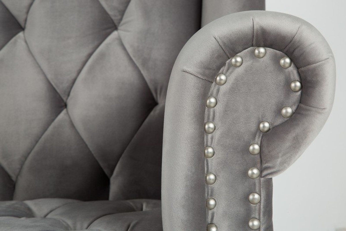 Casa Padrino Fauteuil Chesterfield avec dossier haut gris argenté - Fauteuil Throne King avec dossier haut - Baroque moderne avec dossier haut Casa Padrino Fauteuil Chesterfield avec dossier haut gris argenté - Fauteuil Throne King avec dossier haut - Baroque moderne avec dossier haut