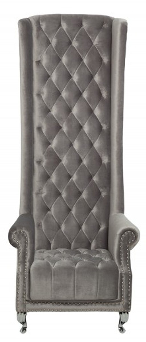Casa Padrino Fauteuil Chesterfield avec dossier haut gris argenté - Fauteuil Throne King avec dossier haut - Baroque moderne avec dossier haut Casa Padrino Fauteuil Chesterfield avec dossier haut gris argenté - Fauteuil Throne King avec dossier haut - Baroque moderne avec dossier haut