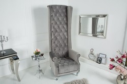 Casa Padrino Sillón con respaldo alto Chesterfield Gris plateado - Sillón con respaldo alto Trone King - Respaldo alto barroco moderno Casa Padrino Sillón con respaldo alto Chesterfield Gris plateado - Sillón con respaldo alto Trone King - Respaldo alto barroco moderno
