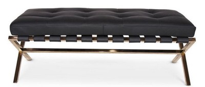 Casa Padrino panca di lusso nero / oro rosa 120 x 45 x H. 40 cm - Panca in Acciaio Inossidabile con Pelle Italiana - Bagaglio Stock - Mobili e Accessori per Hotel