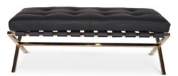 Casa Padrino banco de lujo negro / oro rosa 120 x 45 x H. 40 cm - Banco de Acero Inoxidable con Cuero Italiano - Portaequipajes - Muebles y Accesorios de Hotel