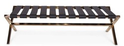 Casa Padrino banco de lujo negro / oro rosa 120 x 45 x H. 40 cm - Banco de Acero Inoxidable con Cuero Italiano - Portaequipajes - Muebles y Accesorios de Hotel