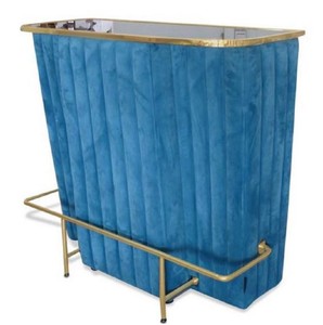 Casa Padrino bancone bar di lusso blu / oro 120 x 48 x H. 105 cm - Bancone Bar con Piano in Vetro e Poggiapiedi - Armadietto Bar - Mobile Bar - Qualità di Lusso